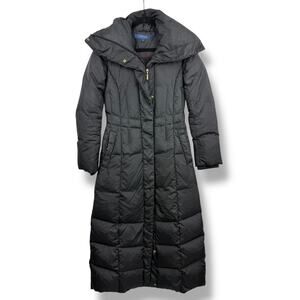 COLE HAAN black puffer down feather full length coat